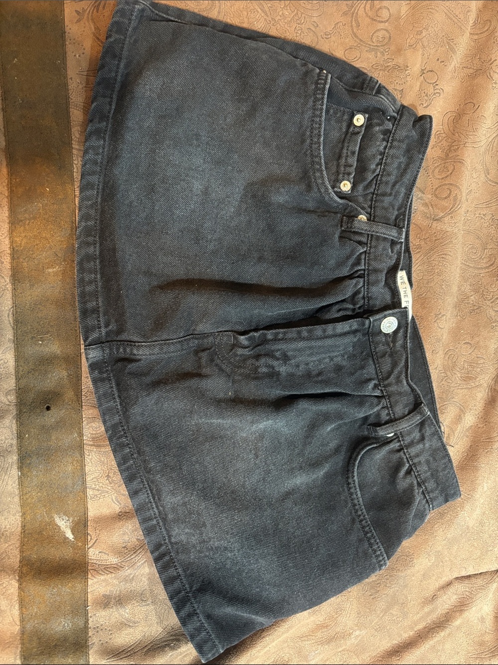 We The Free Washed Black Denim Mini Skirt with built in shorts size 27